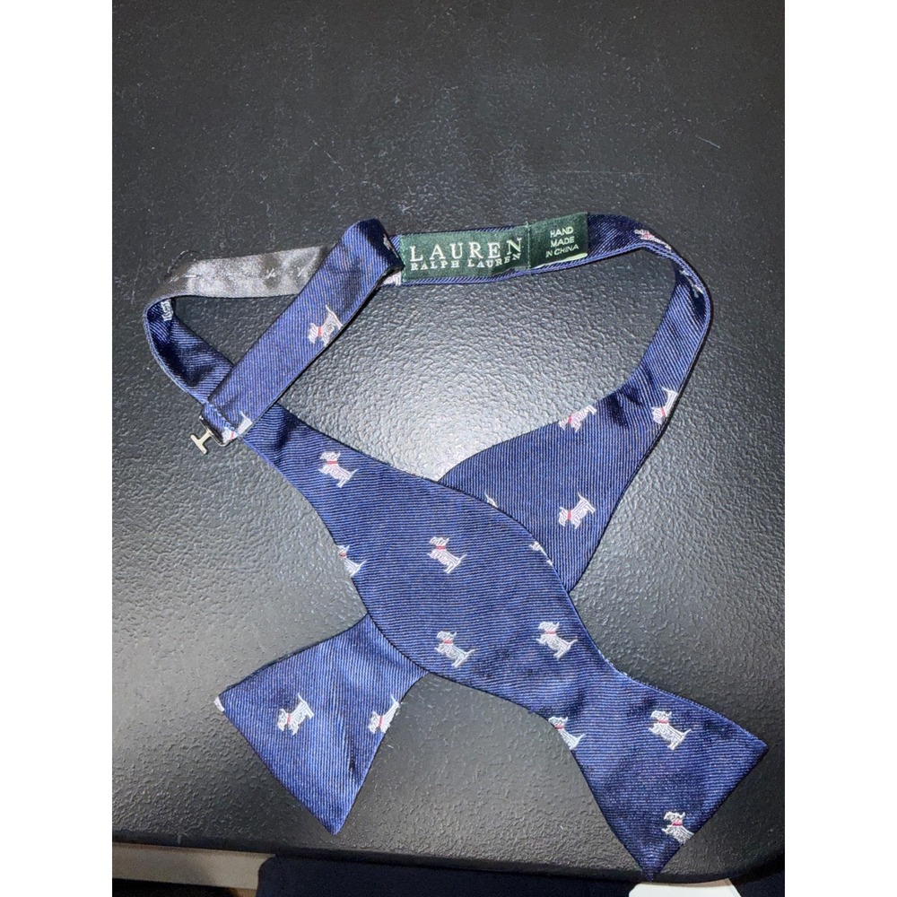 Lauren Ralph Lauren Mens Navy Blue Silk Scottie Dog Self-Tie Bow Tie Adjustable